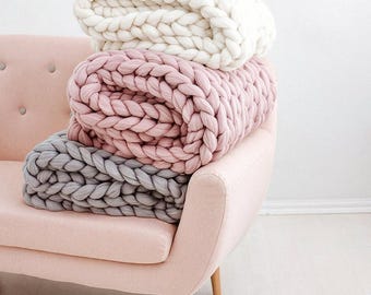 Giant Wool Blanket Made from 100% Natural Merino Wool Chunky Knitted Handmade Throw; Gift Idea for Christmas, Birthday, Anniversary