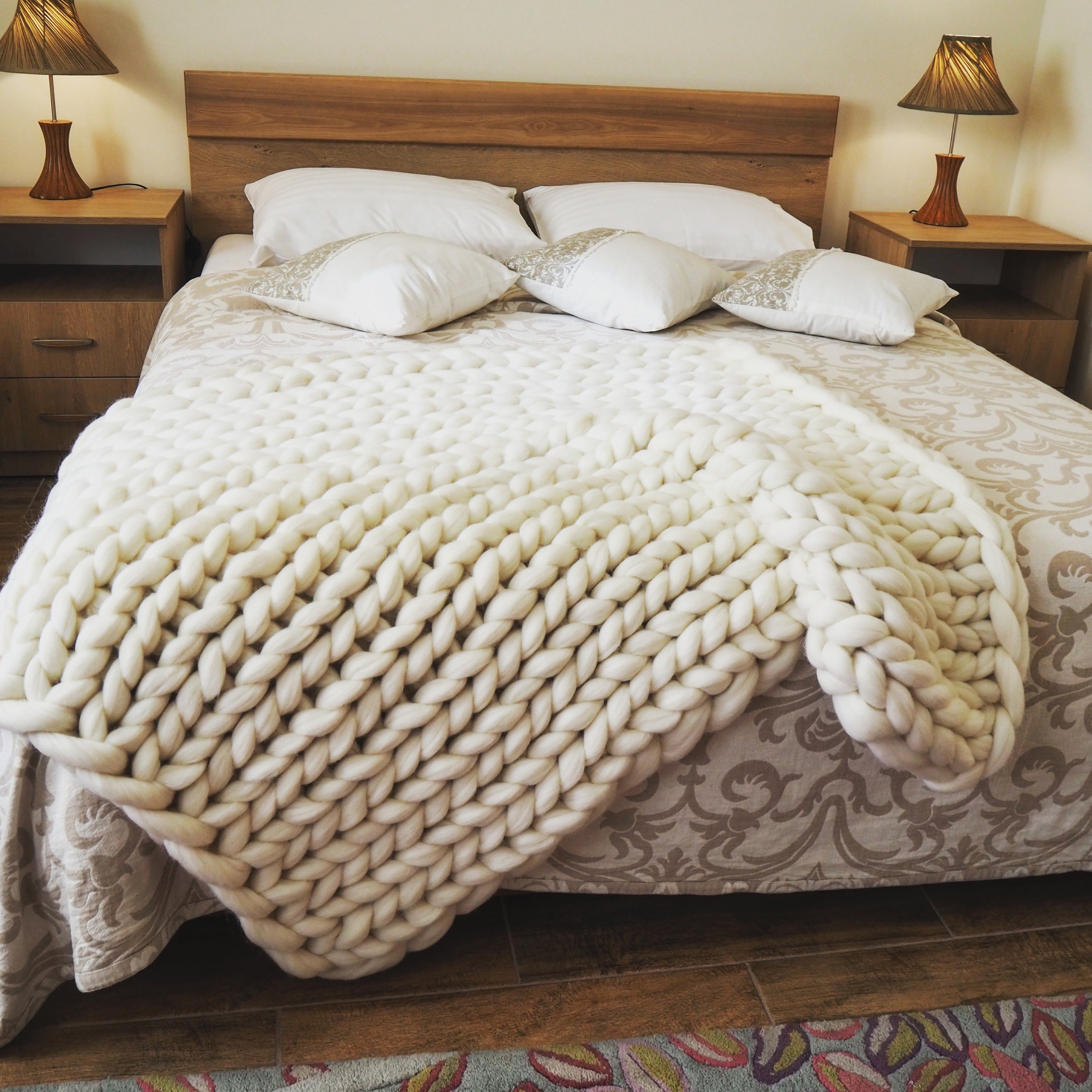 Chunky Knit Blanket Queen Wool Blanket Boho Blanket 100 Etsy