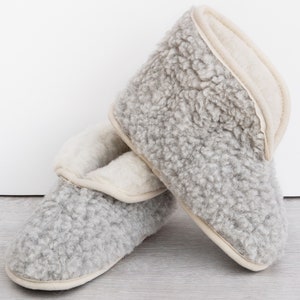 High Top Wool Slippers Women Sheepskin Booties, Non Slip Warm House Shoes Ladies Lightweight Natural Eco Breathable Soft