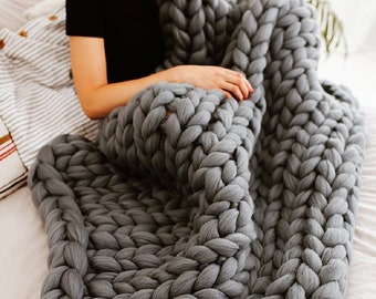 Giant Blanket, 100% Merino Wool Blanket, Chunky Knit Blanket, Knitted Blanket, Arm Knit Blanket, Chunky Wool Blanket, 7th Anniversary Gift