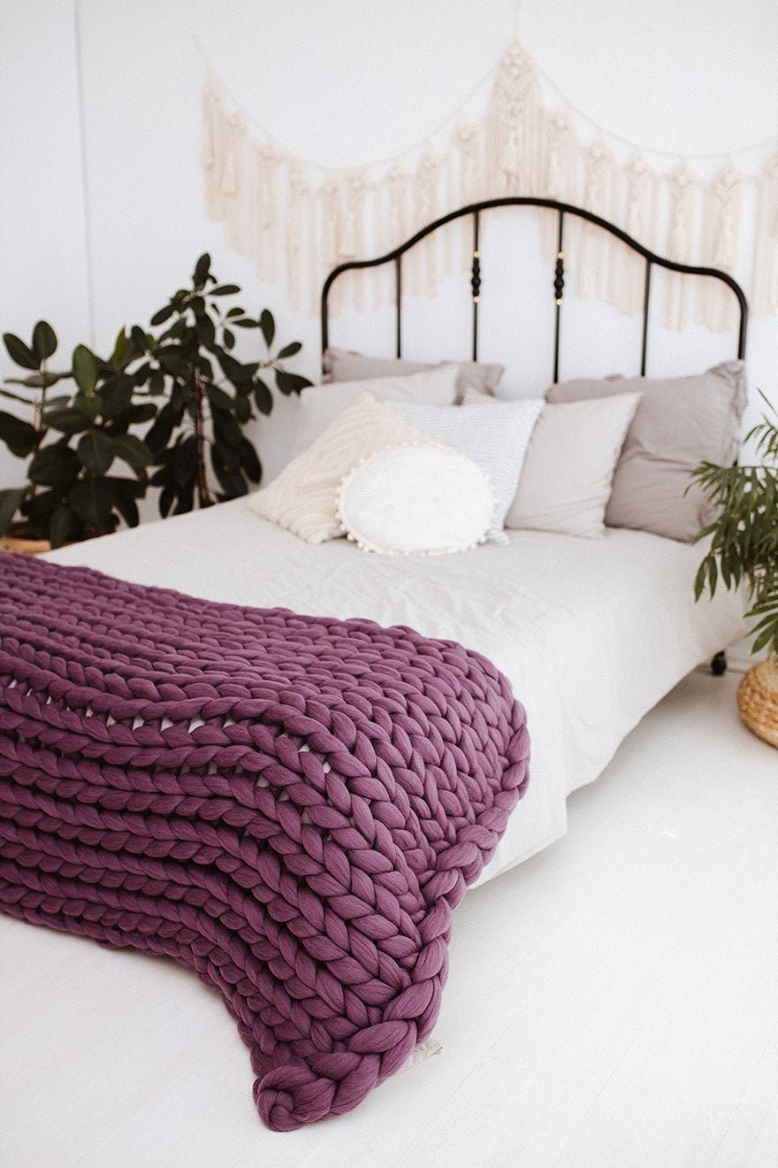 Chunky knit blanket Giant knit blanket Weighted blanket | Etsy