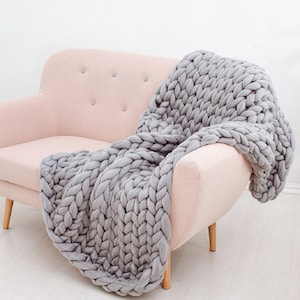 Grobstrick Decke, 100% Merino Wolle Decke, Riesendecke, Armstrickdecke, Grobstrickdecke, schwere 100 Wolldecke Light grey