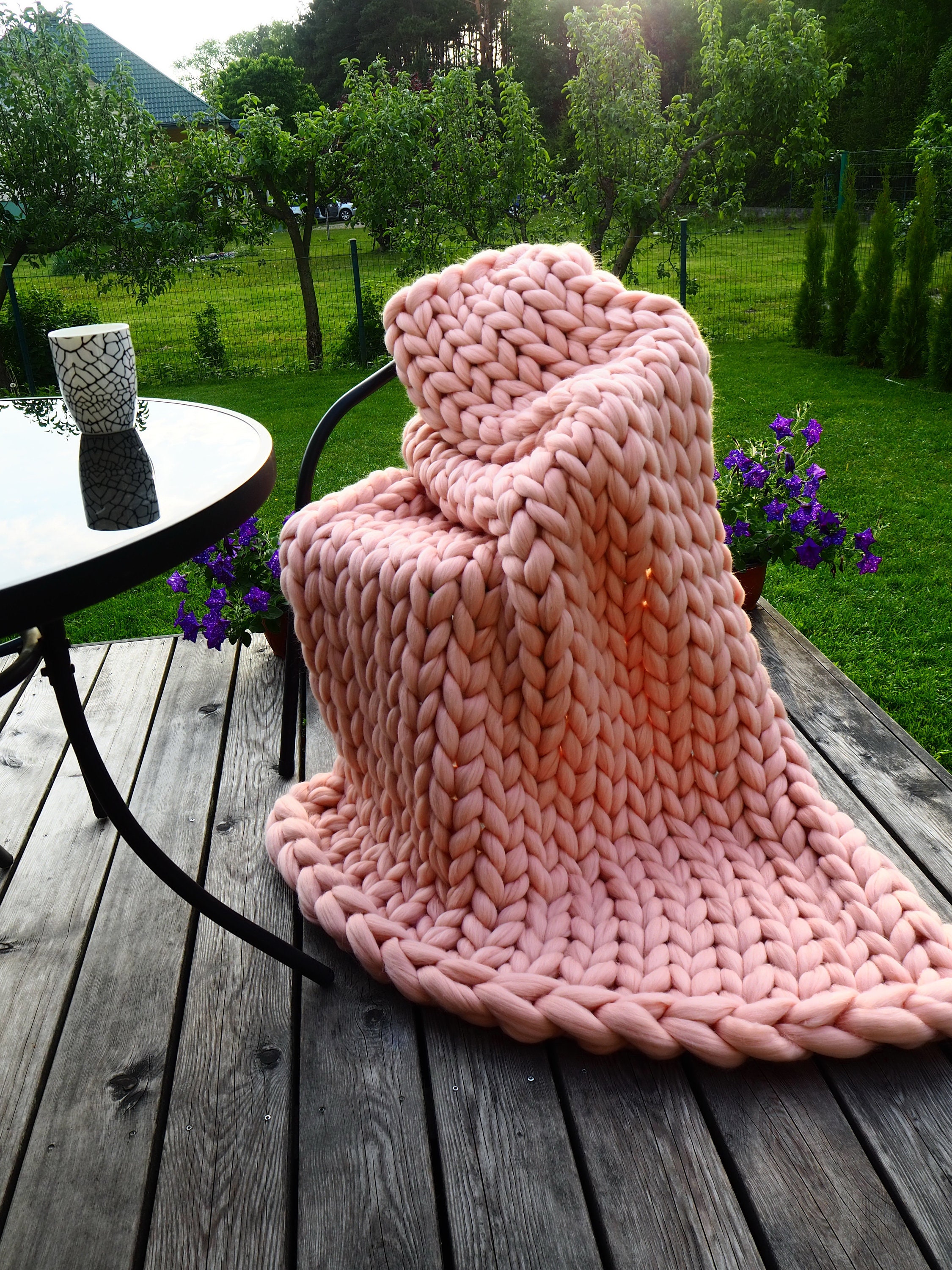 Chunky Knit Blanket Chunky Knit Throw Blanket Arm Knitted Etsy
