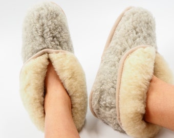 Soft Wool Slippers Women, Sheepskin House Boots, Slippers Socks with Felted Non Slip Sole, Fuzzy Home Shoes, Christmas Present for Wife