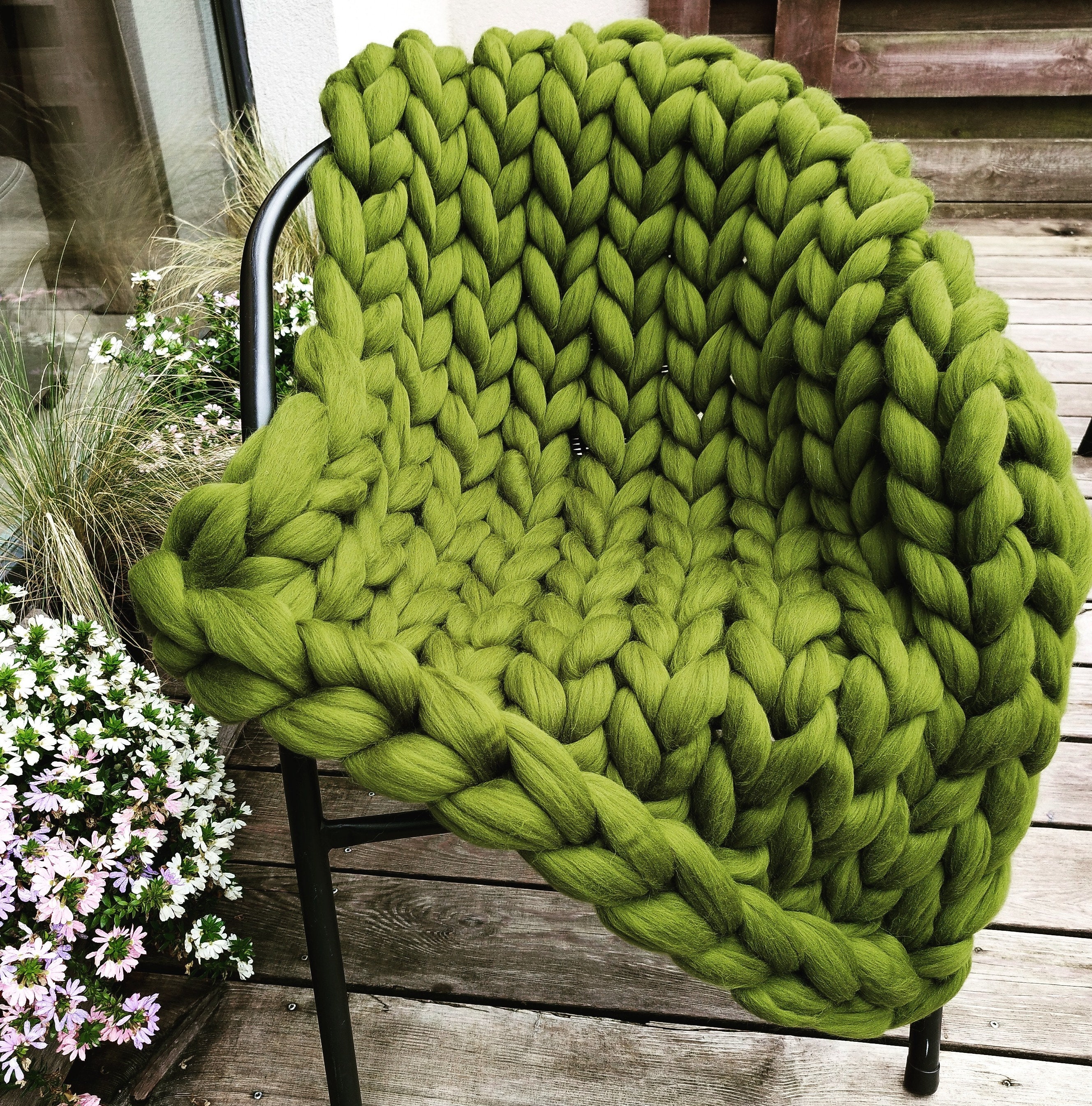 Wool Throw Blanket Reversible Green Warm Soft Cozy Luxury Ukrainian Throw  55x79