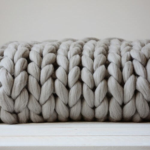 CHUNKY KNIT BLANKET 100 Merino Wool Blanket Arm Knit Etsy
