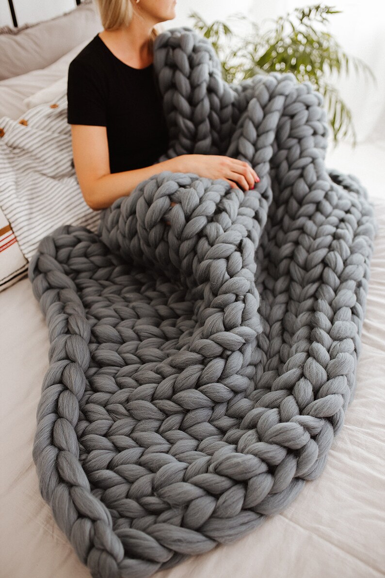 Chunky Blanket Chunky Knit Blanket Throw Blanket Arm Etsy