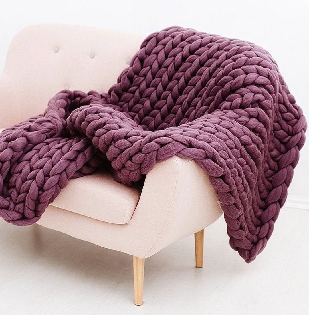 Purple Throw Blanket Chunky Knit Blankets Lilac Throws Etsy