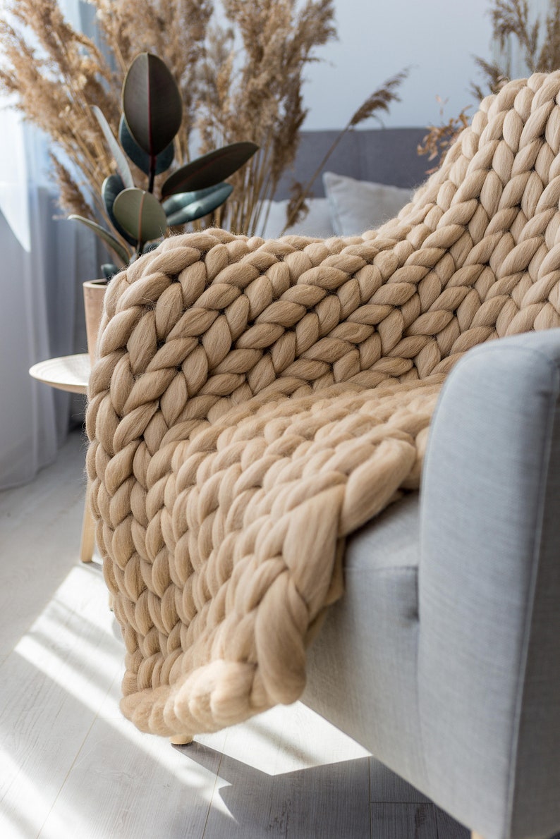 Chunky Blanket Throw Blanket Boho Chunky Knit Blanket Bed Etsy