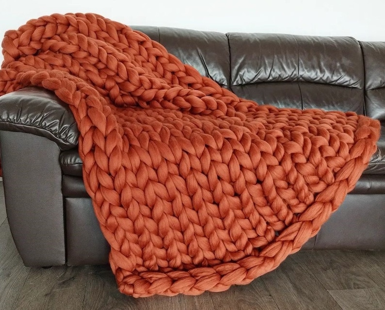 Giant Blanket, 100% Merino Wool Blanket, Chunky Knit Blanket, Knitted Blanket, Arm Knit Blanket, Warm 7th Anniversary, Christmas Gift Wife image 6