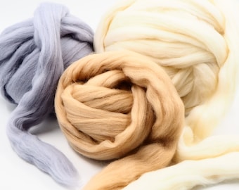 100% Merino Wool Hand Spinning Fiber, Giant Unspun Yarn for Arm Knitting in Large Technique, Extra Thick Wool Thread for Chunky Blankets DIY