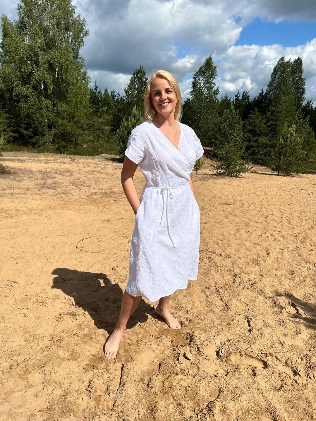 White Relaxed Straight Fit Dress With Pocket main image 0