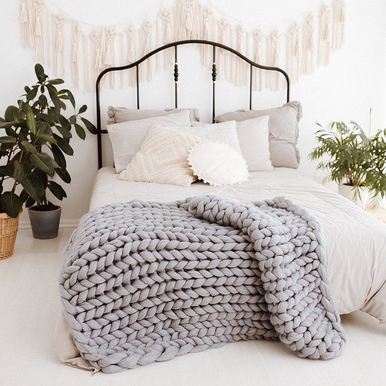 Chunky Knit Blanket Big Knit Blanket Chunky Yarn Blanket Etsy
