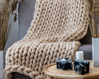 Merino Wool Blanket Chunky Knit Blanket Giant Blanket - Etsy 日本