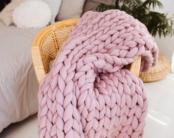 Unique Christmas Gift for Her on Sale 100% Wool Chunky Knit Blanket Handmade with Love