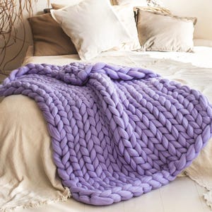 Grobstrick Decke, 100% Merino Wolle Decke, Riesendecke, Armstrickdecke, Grobstrickdecke, schwere 100 Wolldecke Lavender