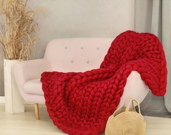 Super Chunky Knit Throw Blanket - Anniversary Christmas Gift Idea - Made from 100% Natural Wool, Handmade with Love