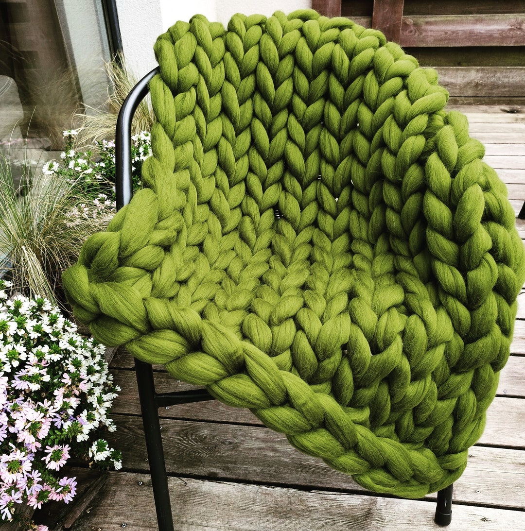 Forest Green Blanket, Green Knitted Throw, Forest Green Throw, Green