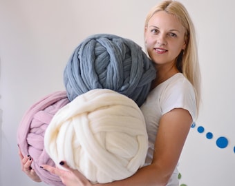 Dicke Wolle, 100% Merinowolle, Riesengarn, Jumbo Wolle, Riesengarn, 70er Wolle, Armstrickerei, voluminöses DIY Geschenk für Stricker/innen