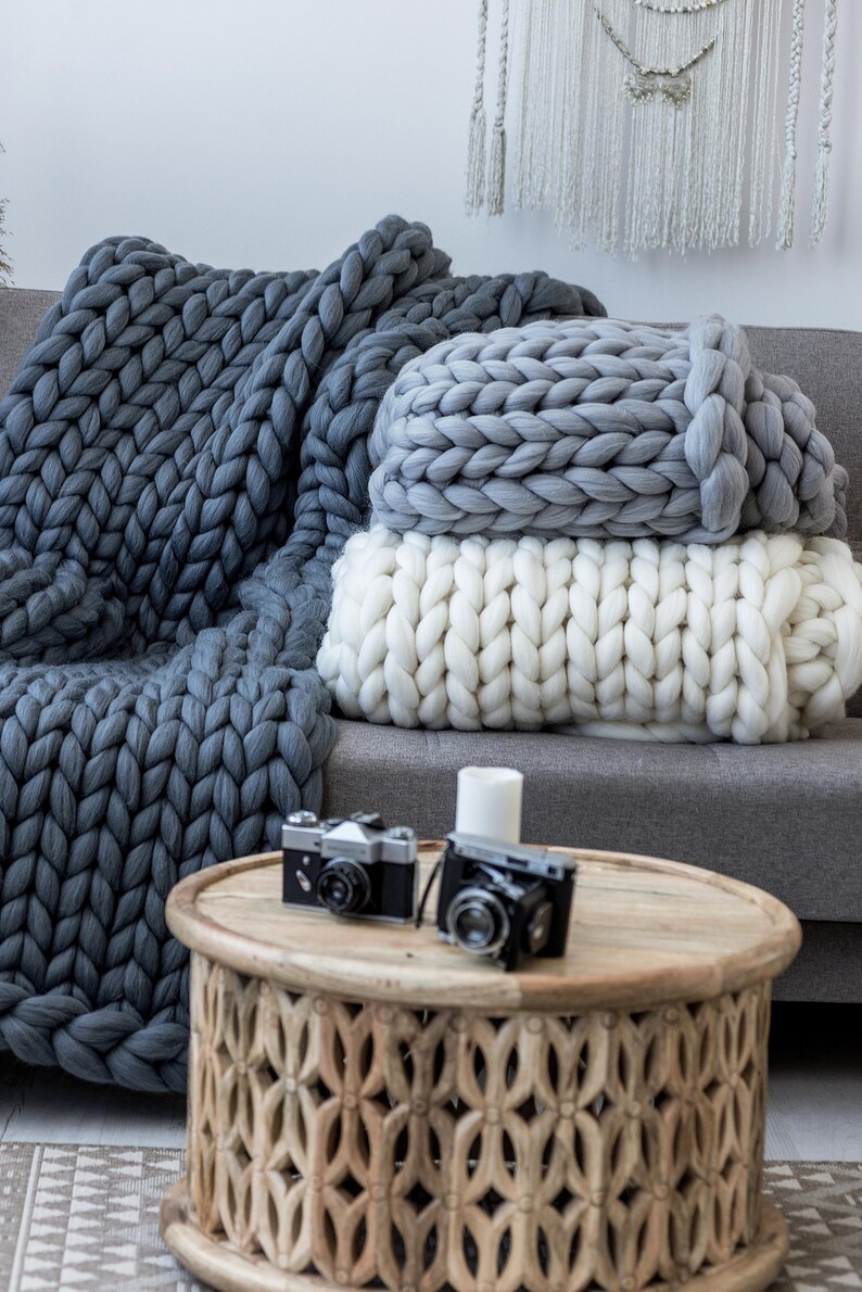 Chunky Blanket Bed Runner Chunky Knit Blanket 100 Merino Etsy