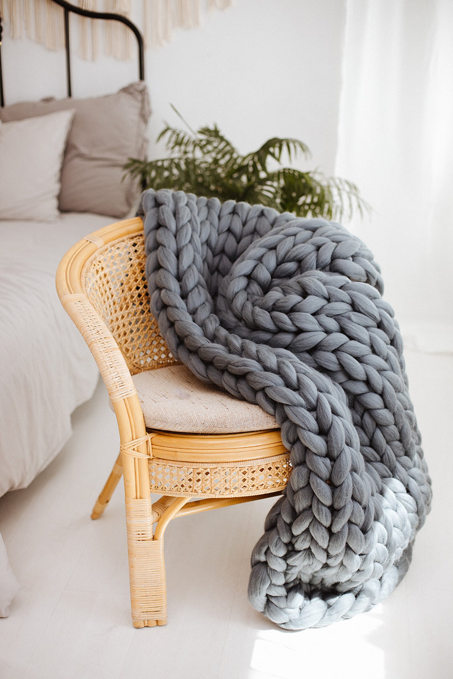 Green Blanket Chunky Knit Blanket Green Throw Blanket Boho Etsy