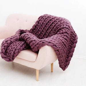 Grobstrick Decke, 100% Merino Wolle Decke, Riesendecke, Armstrickdecke, Grobstrickdecke, schwere 100 Wolldecke Pale purple