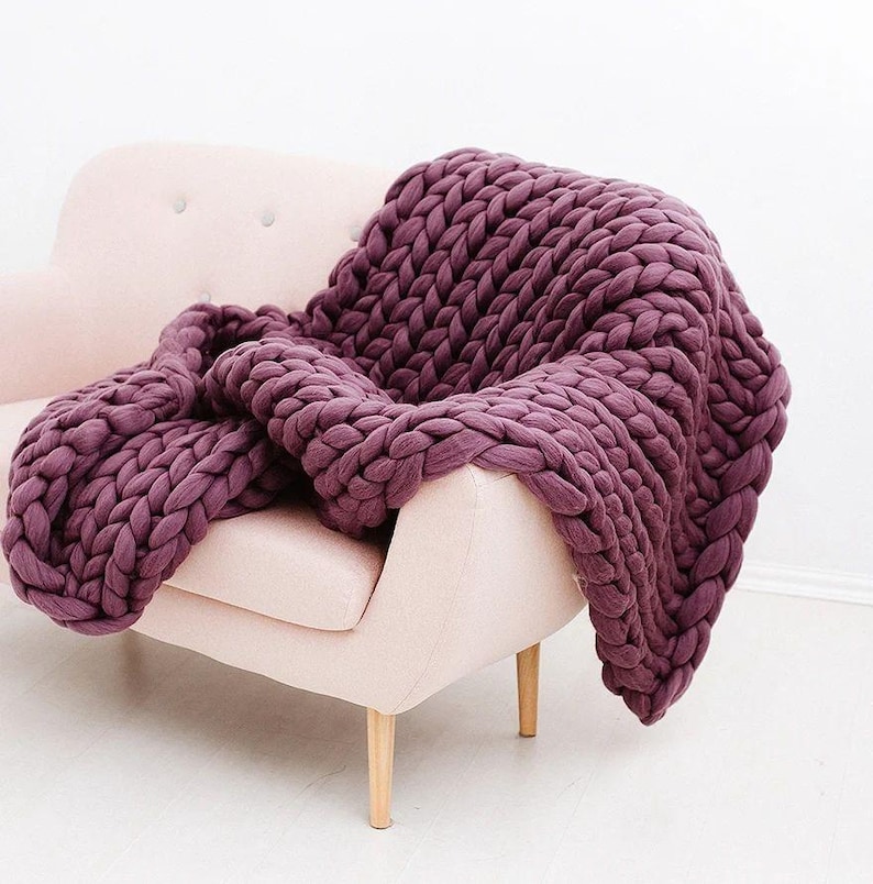 Grobstrick Decke, 100% Merino Wolle Decke, Riesendecke, Armstrickdecke, Grobstrickdecke, schwere 100 Wolldecke Pale purple