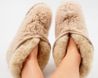 Wool Slippers Boots Women, Soft House Shoes for Ladies, Lightweight Sheepskin Booties, Felted Non Slip Sole, Warm Gift for Wife, Her