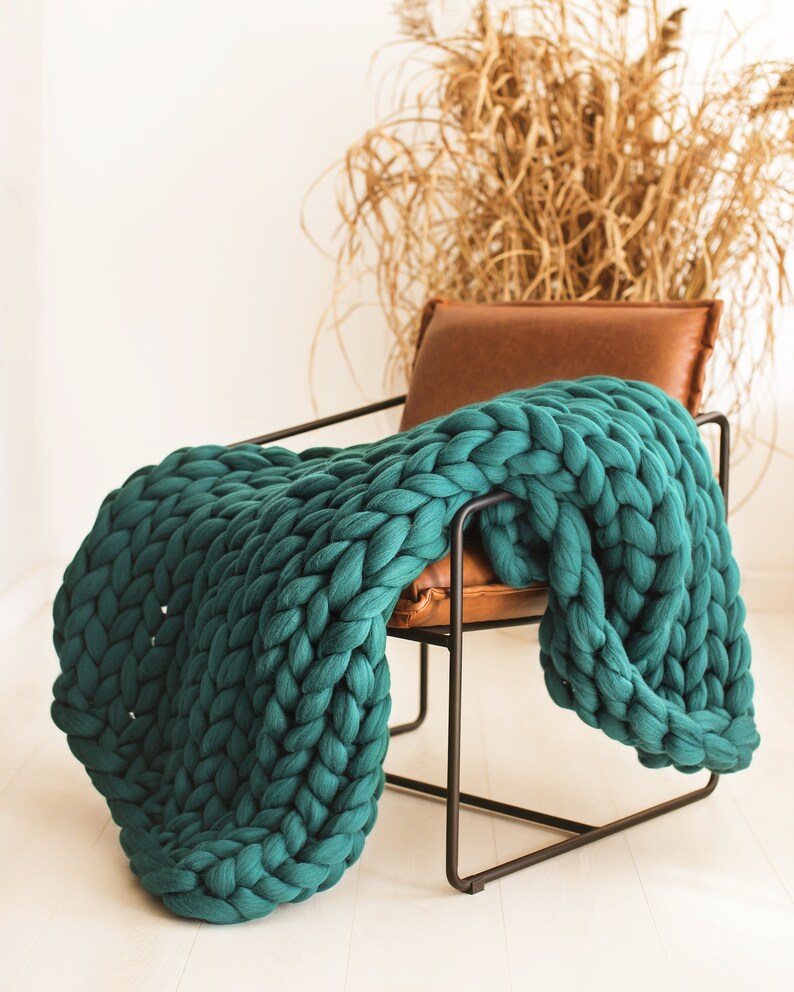 Green Blanket Chunky Knit Blanket Green Throw Green Throw Blanket