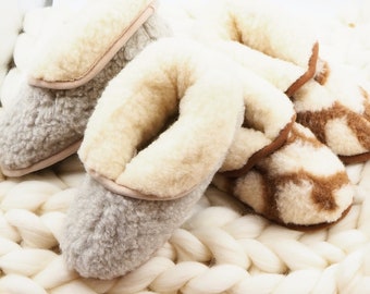 High Top Wool Slippers Women Sheepskin Booties, Non Slip Warm House Shoes Ladies, Soft & Lightweight Natural Sheep Wool Present for Her