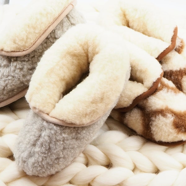 High Top Wool Slippers Women Sheepskin Booties, Non Slip Warm House Shoes Ladies, Soft & Lightweight Natural Sheep Wool Present for Her