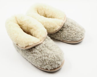 Soft Sheepskin Slippers Women, Wool House Boots, Slippers Socks with Felted Non Slip Sole, Fuzzy Home Shoes, Christmas Present for Wife