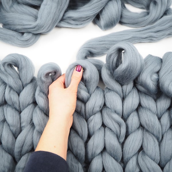 Riesen 100% Merino Wolle Kammzug für Armstrickerei, Super Chunky Knit Wool, Nassfilzen, Wolltops, DIY Crafts