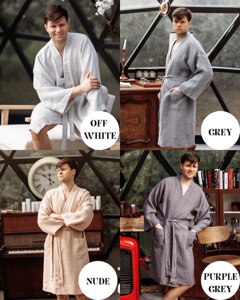 Weave Robe Men Mens Linen Robe. Waffle Weave Robe. Men Kimono Robe. Linen Bathrobe ...