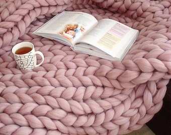 CHUNKY KNIT BLANKET, 100% Merino Wool Blanket, Arm Knit Blanket, Chunky Blanket, Christmas Gifts, Giant Blanket, Chunky Wool Blanket, Throw