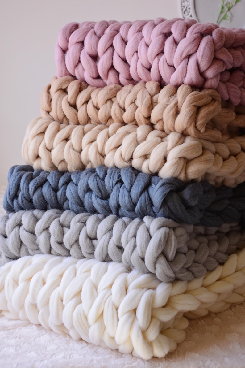 Chunky Blanket, 100% Merino Wool Blanket, Giant Blanket, Arm Knit Blanket, Chunky Knitted Blanket, Heavy 100 Wool Blanket Throw image 1