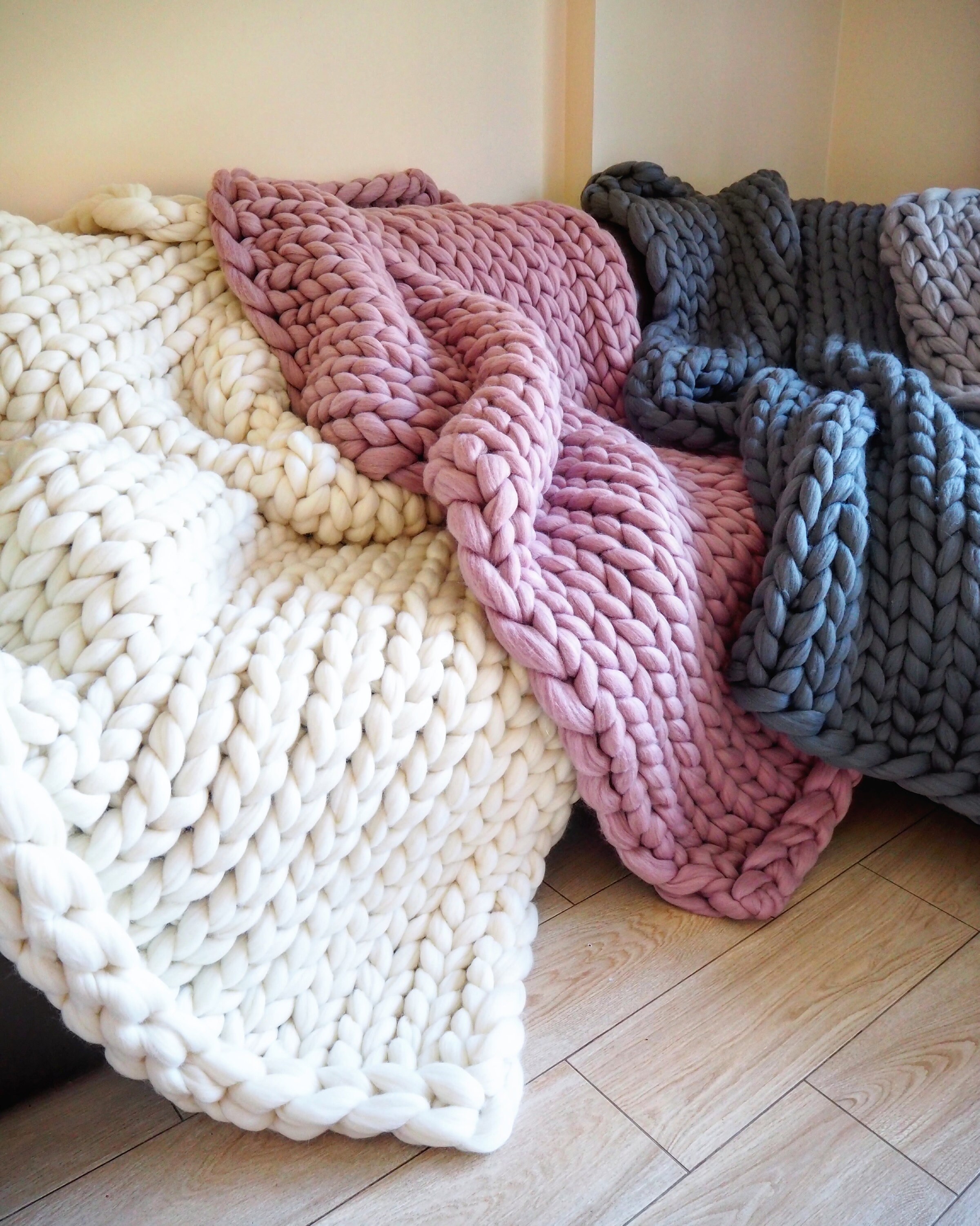 Giant knit blanket chunky knit blanket 100 merino wool Etsy