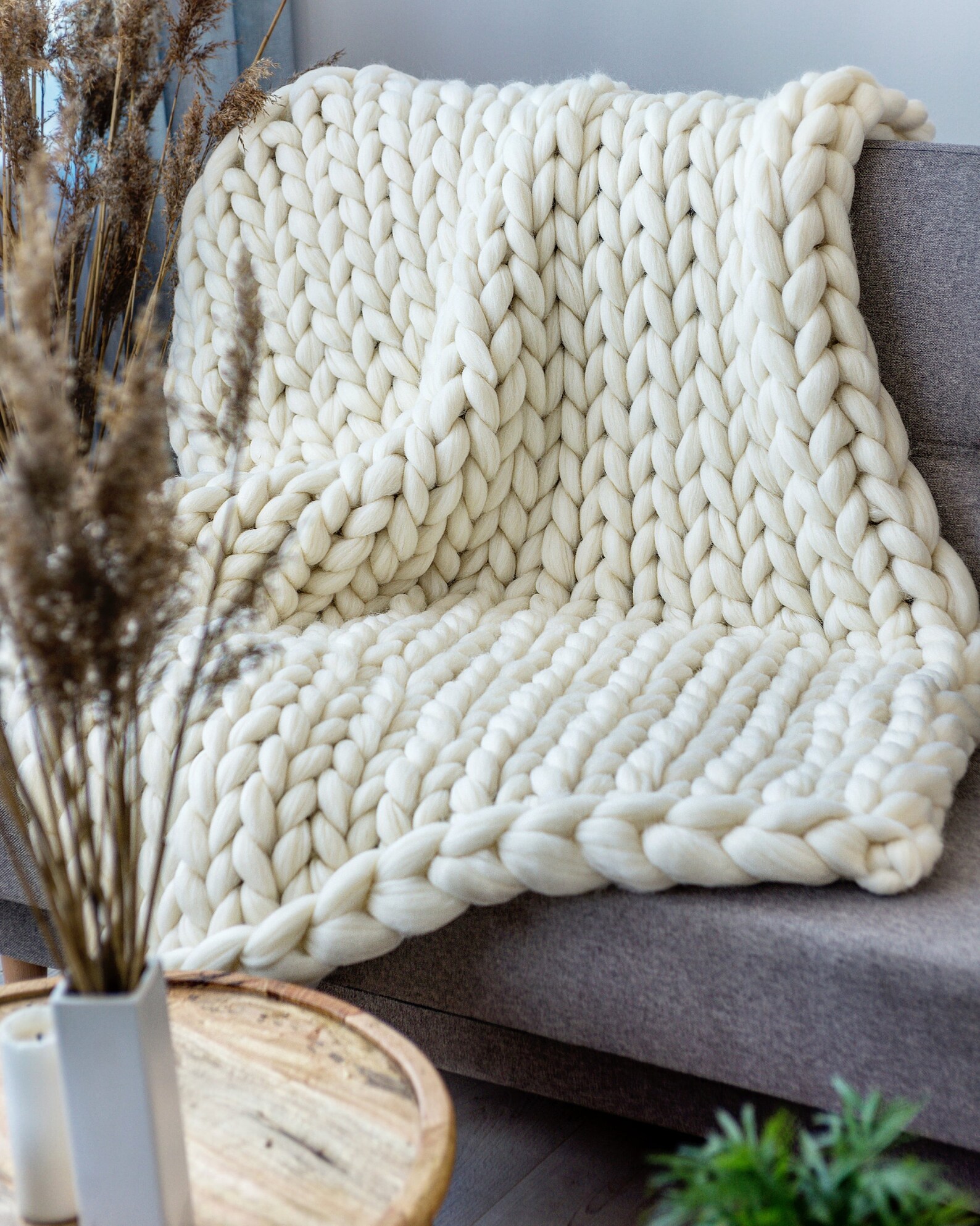 Chunky Knit Blanket Chunky Throw Blanket Arm Knit Blanket Etsy