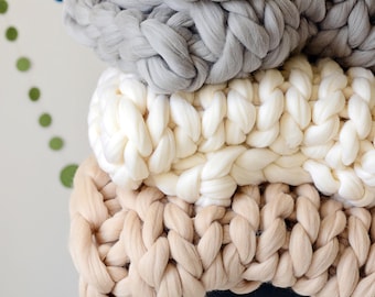 Throw Blanket - Handmade Wool Gift for Anniversary, Christmas, or Birthday; Unique Chunky Knit Blanket for Warm Evenings