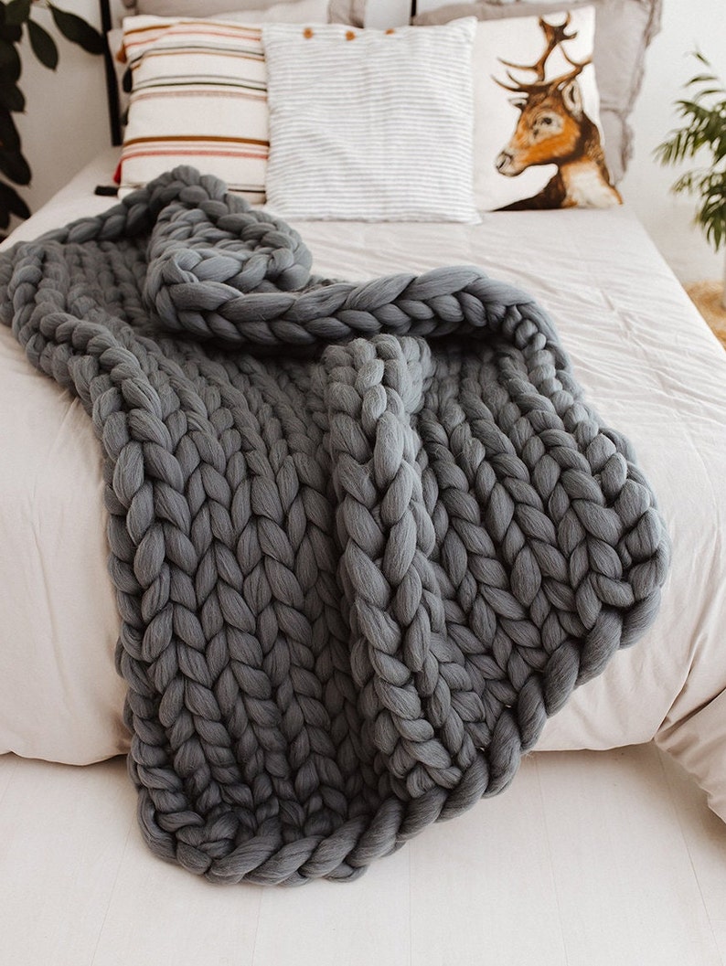 Giant Blanket 100 Merino Wool Blanket Chunky Knit Blanket Etsy