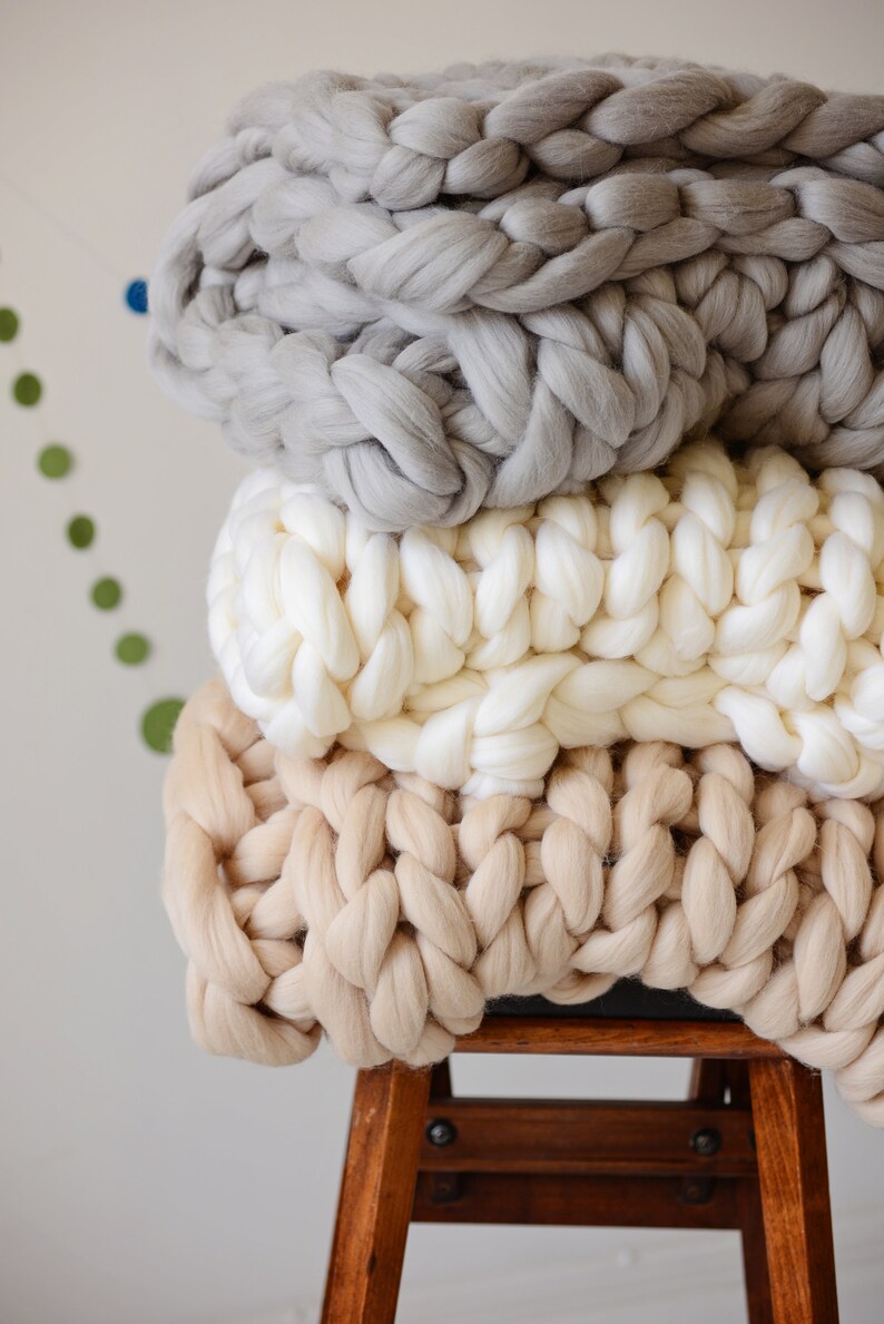 CHUNKY KNIT BLANKET 100 Merino Wool Blanket Arm Knit Etsy