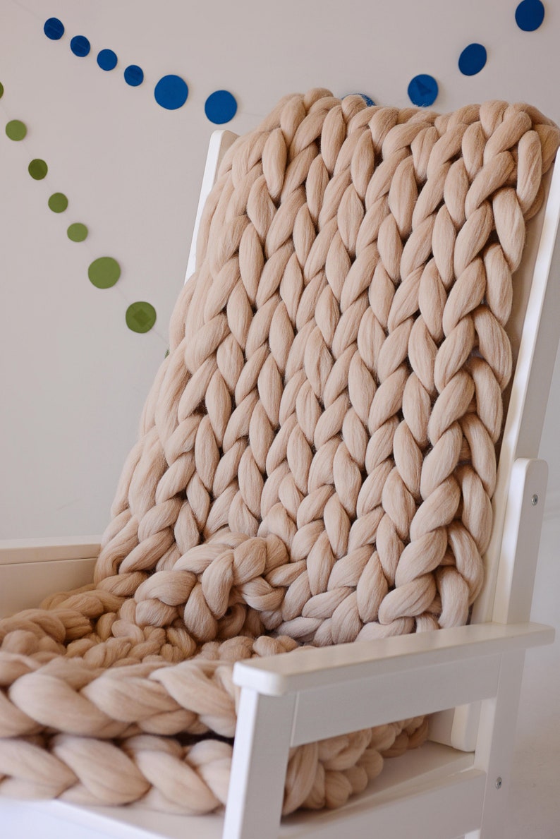 CHUNKY KNIT BLANKET 100 Merino Wool Blanket Arm Knit Etsy