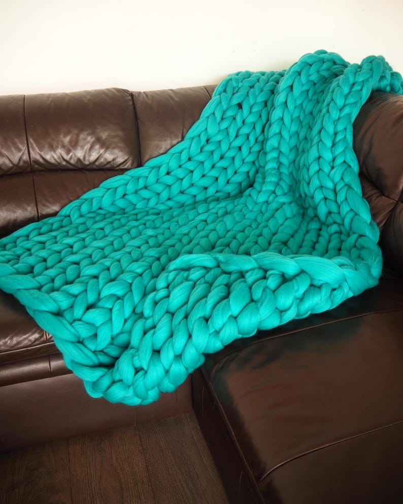 Luxury Blanket Made from 100% Natural Merino Wool, Super Soft Cozy & Warm Present Turquoise