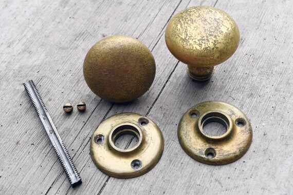 Antique Door Knob Set Cast Brass Hardware Vintage Door Knobs