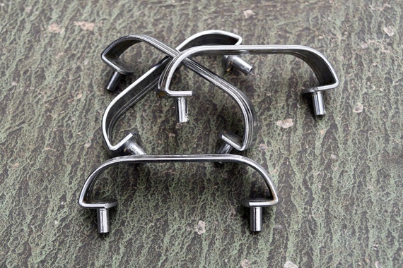 Vintage Set Of 4 Drawer Pulls Minimalist Chrome Drawer Etsy