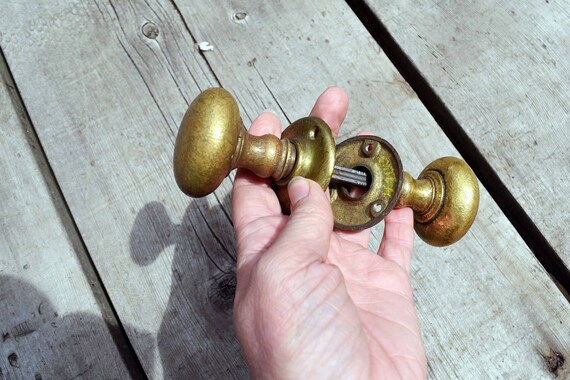 Antique Door Knob Set Cast Brass Hardware Vintage Door Knobs