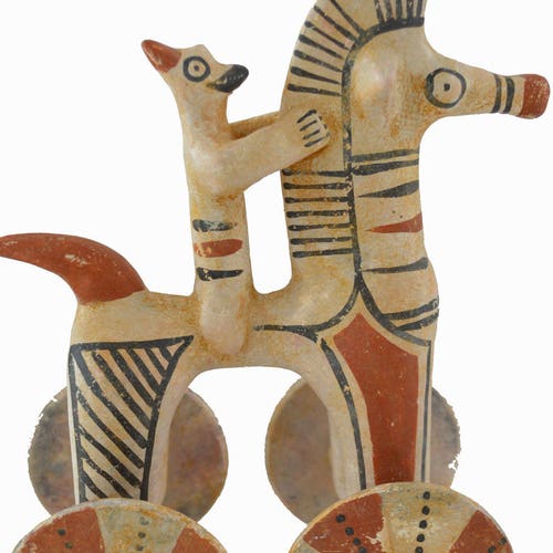 Horse with rider on wheels  Sculpture artifact reproduction from Cyprus