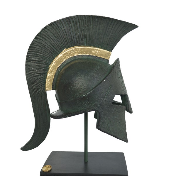 Leonidas Casque roi Spartan Hero albâtre oxydation Bronze couleur effet sculpture