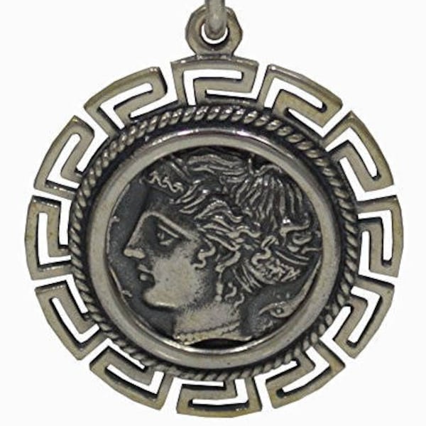 Pendentif Artemis Silver 925 avec Meander Design - Syracuse Dekadrachm - Diana