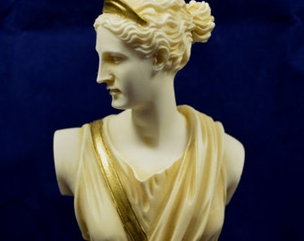 Artemis sculpture bust Diana Ancient Greek Goddess of hunt aged patina statue